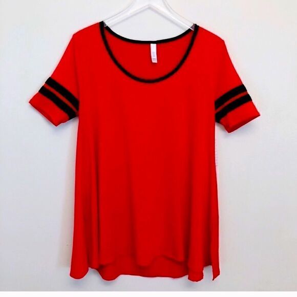 LuLaRoe Perfect Tee Small Red/Orange Black Stripe - Picture 1 of 6